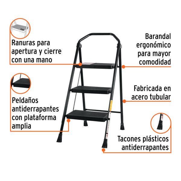 103143 - Escalera tubular, plegable, 3 peldaños, Truper