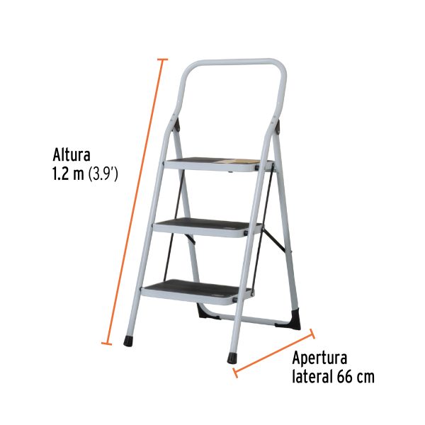 24120 - Escalera tubular, plegable, 3 peldaños, Pretul