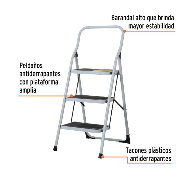 24120 - Escalera tubular, plegable, 3 peldaños, Pretul