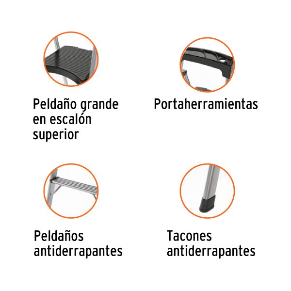 16765 - Escalera tubular plegable, 4 peldaños, aluminio, Truper