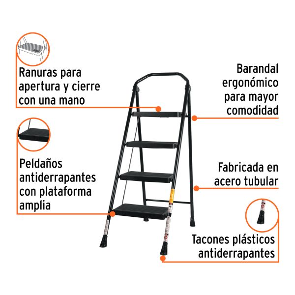 103144 - Escalera tubular, plegable, 4 peldaños, Truper