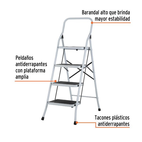 24122 - Escalera tubular, plegable, 4 peldaños, Pretul