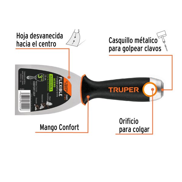 15851 - Espátula flexible 3' acero inox. mango Comfort Grip, Expert