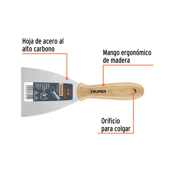 14442 - Espátula rígida 3' con mango de madera, Truper
