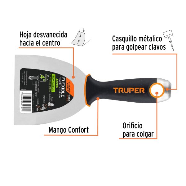 15852 - Espátula flexible 4' acero inox. mango Comfort Grip, Expert