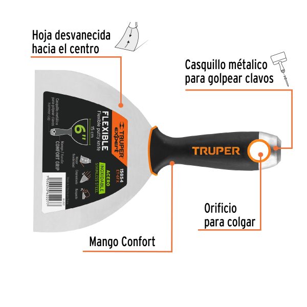 15854 - Espátula flexible 6' acero inox. mango Comfort Grip, Expert
