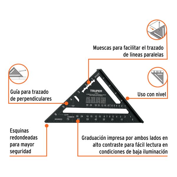 104023 - Escuadra 7' de aluminio color negro, p/muros de yeso, Truper