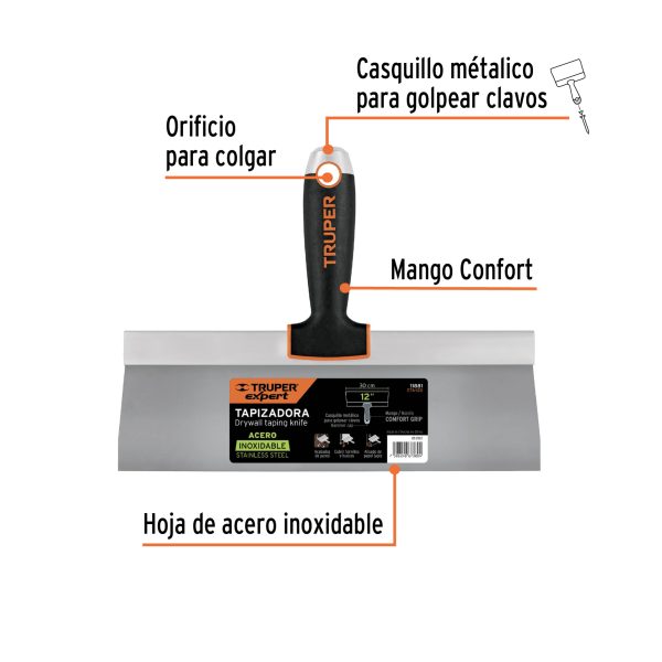 11881 - Espátula tapizadora de 12' acero inoxidable, Truper Expert