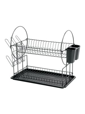 47501 - Escurridor negro de acero con 2 niveles para trastes