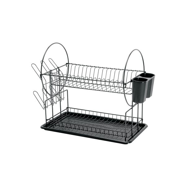 47501 - Escurridor negro de acero con 2 niveles para trastes