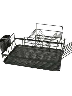 47502 - Escurridor negro de acero con 2 niveles para trastes, grande