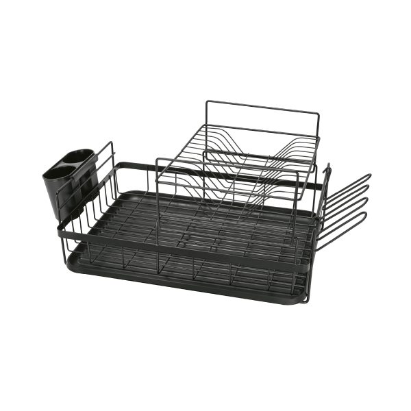 47502 - Escurridor negro de acero con 2 niveles para trastes, grande