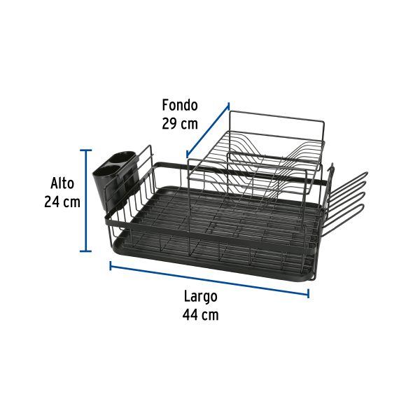 47502 - Escurridor negro de acero con 2 niveles para trastes, grande