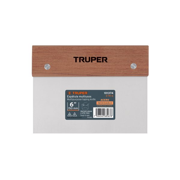 101374 - Espátula rectangular 6' x 3' acero inoxidable, mango madera