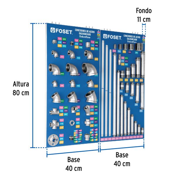 55783 - Exhibidor con conexiones de acero galvanizado, Foset