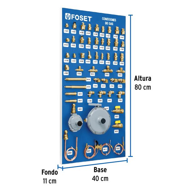 55786 - Exhibidor con conexiones de latón para gas, Foset