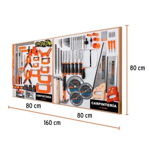 55908 - Exhibidor de Carpintería, 80x80 cm, 2 tableros