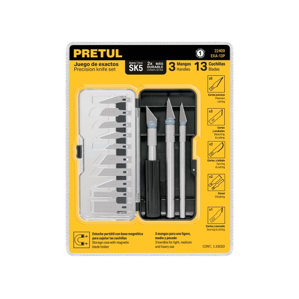 22409 - Juego de exactos con 13 cuchillas en estuche, PRETUL