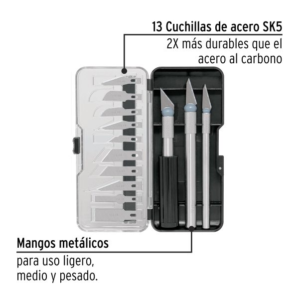 22409 - Juego de exactos con 13 cuchillas en estuche, PRETUL