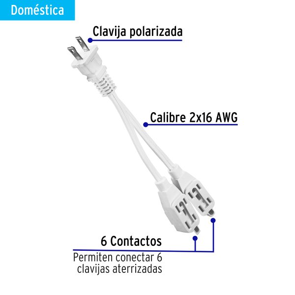 46353 - Mini extensión eléctrica doméstica dual 10 cm, blanca