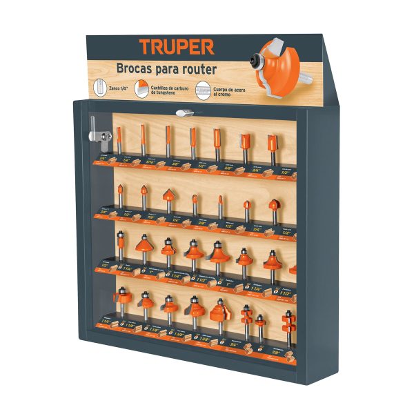 55218 - Exhibidor con 30 brocas para router, Truper