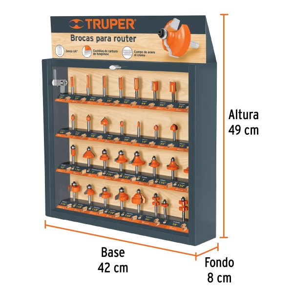 55218 - Exhibidor con 30 brocas para router, Truper