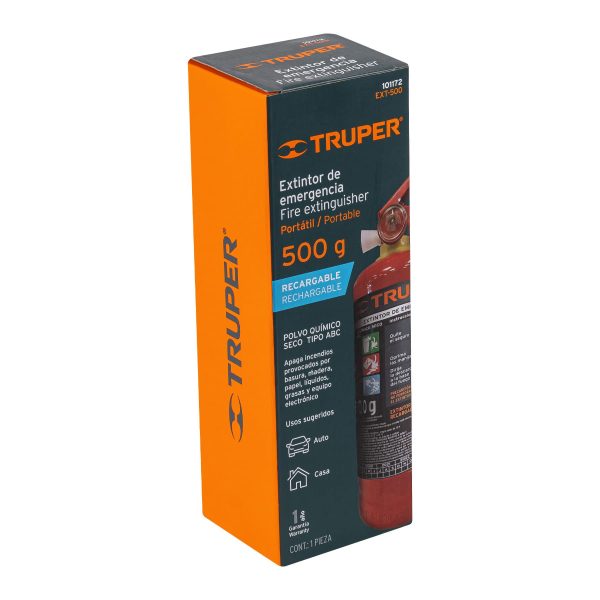 101172 - Extintor portátil recargable 0.5 kg, polvo tipo ABC, Truper