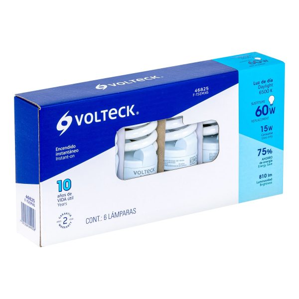 46825 - Pack de 6 lámparas espiral mini T2 15 W luz de día, en caja