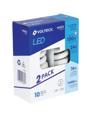 46850 - Pack 2 lámparas espiral T4 24 W luz de día, blíster, Volteck