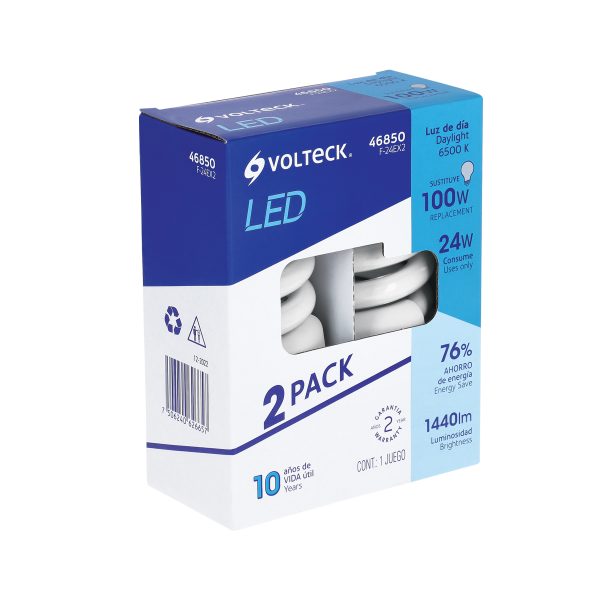 46850 - Pack 2 lámparas espiral T4 24 W luz de día, blíster, Volteck