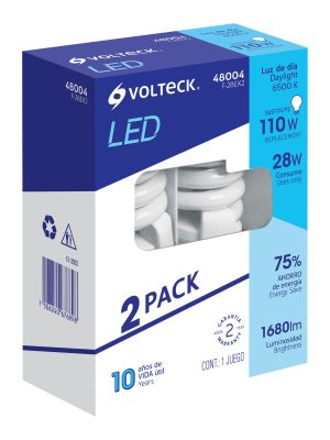 48004 - Pack 2 lámparas espiral T4 28 W luz de día, blíster, Volteck