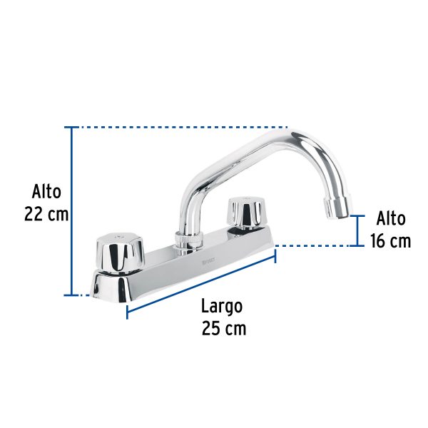 45608 - Mezcladora 8' fregadero cromo, cuello corto,compresión,BASIC