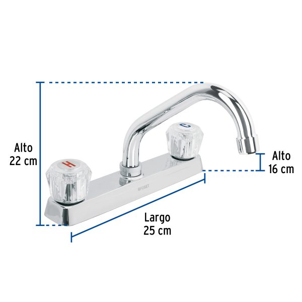 49286 - Mezcladora 8' fregadero cromo, cuello corto, acrílico, BASIC