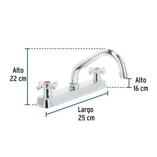 45611 - Mezcladora 8' fregadero cromo, cuello corto, cruceta, BASIC