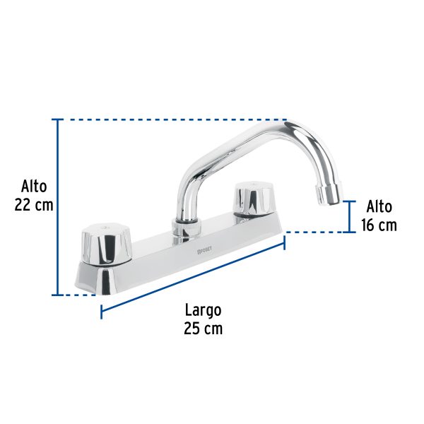 49238 - Mezcladora 8' fregadero cromo, cuello corto,hexagonal, BASIC