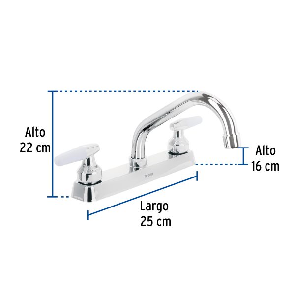 45610 - Mezcladora 8' fregadero cromo, cuello corto, cono, BASIC