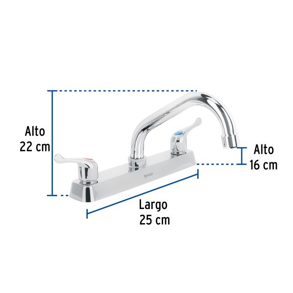 45609 - Mezcladora 8' fregadero cromo, cuello corto, palanca, BASIC