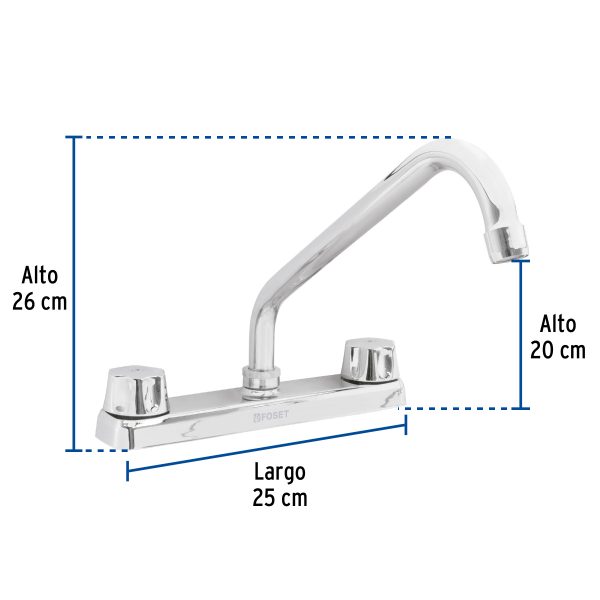 49858 - Mezcladora 8' fregadero cromo, cuello largo,compresión,BASIC