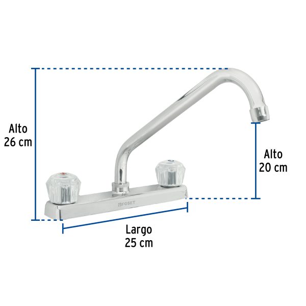 49240 - Mezcladora 8' fregadero cromo, cuello largo, acrílico, BASIC