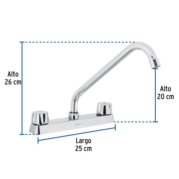 49239 - Mezcladora 8' fregadero cromo, cuello largo,hexagonal, BASIC
