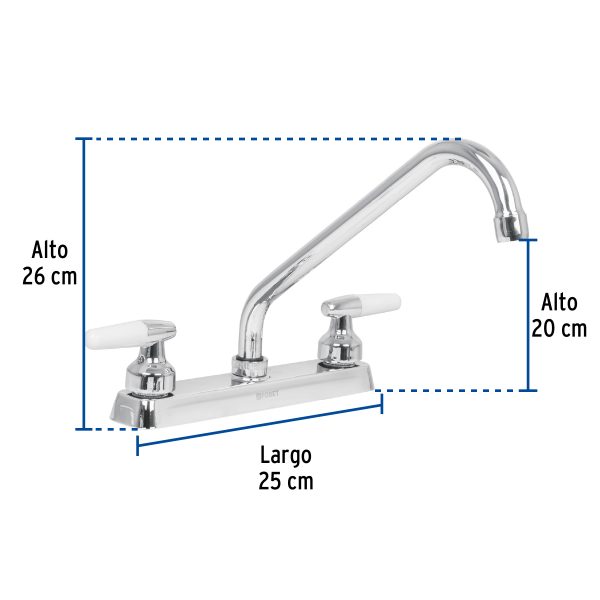 49221 - Mezcladora 8' fregadero cromo, cuello largo, cono, BASIC