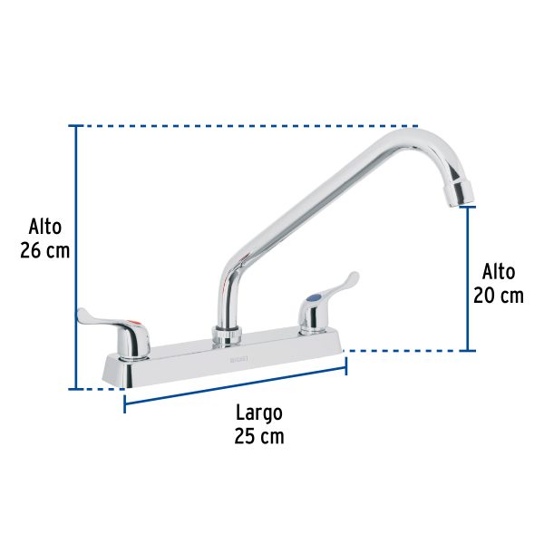 49287 - Mezcladora 8' fregadero cromo, cuello largo, palanca, BASIC