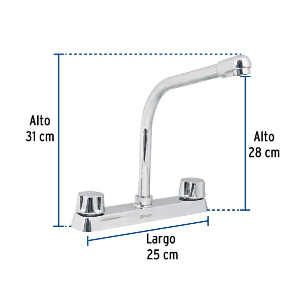 45614 - Mezcladora 8' fregadero cromo, cuello cobra,compresión,BASIC