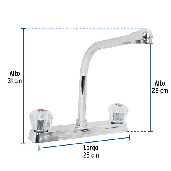 49192 - Mezcladora 8' fregadero cromo, cuello cobra, acrílico, BASIC