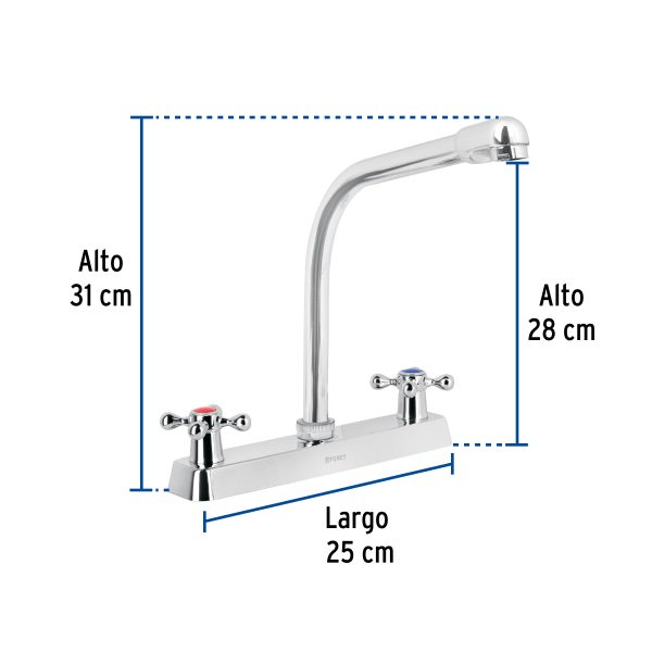 45613 - Mezcladora 8' fregadero cromo, cuello cobra, cruceta, BASIC