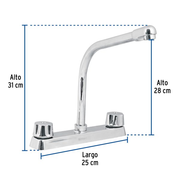 49190 - Mezcladora 8' fregadero cromo, cuello cobra,hexagonal, BASIC