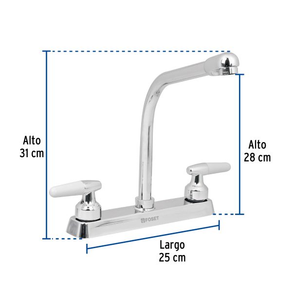 49180 - Mezcladora 8' fregadero cromo, cuello cobra, cono, BASIC