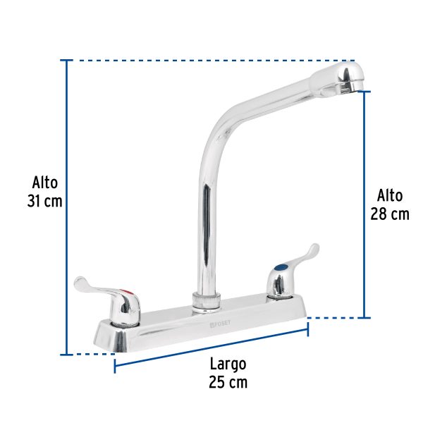 49191 - Mezcladora 8' fregadero cromo, cuello cobra, palanca, BASIC