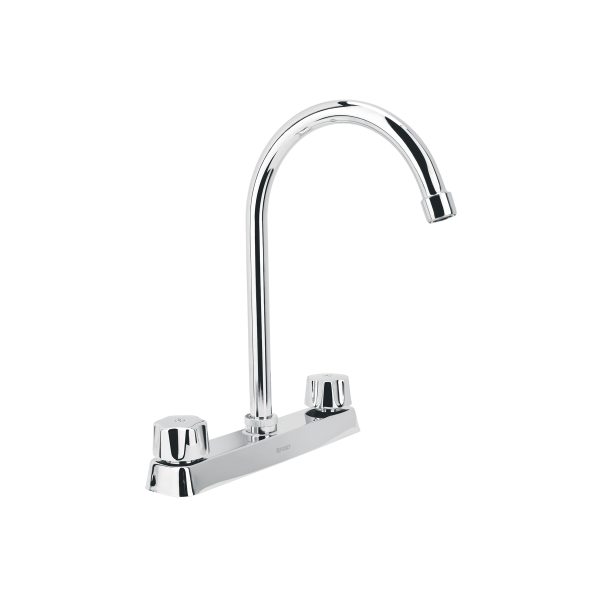 45615 - Mezcladora 8' fregadero cromo, cuello curvo,hexagonal, BASIC