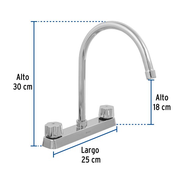 45616 - Mezcladora 8' fregadero cromo, cuello curvo,compresión,BASIC
